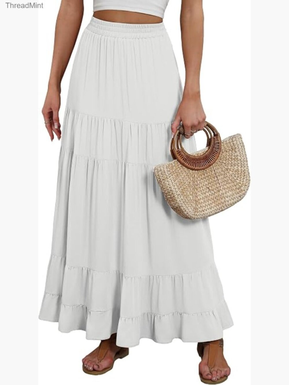 Womens Maxi Skirt Elastic High Waist Swing Tiered A-Line Flowy Boho Beach Long